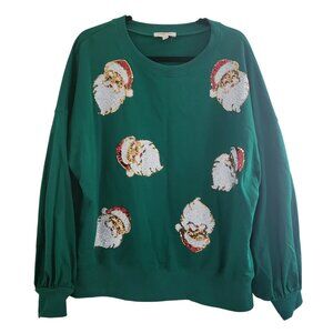PEACH LOVE CALIFORNIA | Golden Santa Sequin Hunter Green Sweater